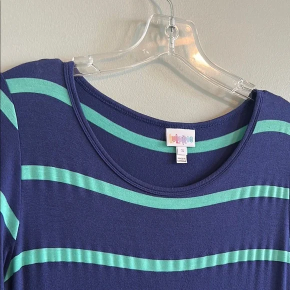 LuLaRoe Casual Blue Green Striped Midi Dress - Picture 3 of 4